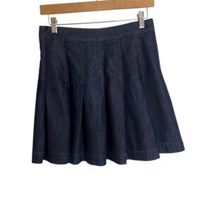 Babaton Dark Blue Denim Pleated A-Line Skirt